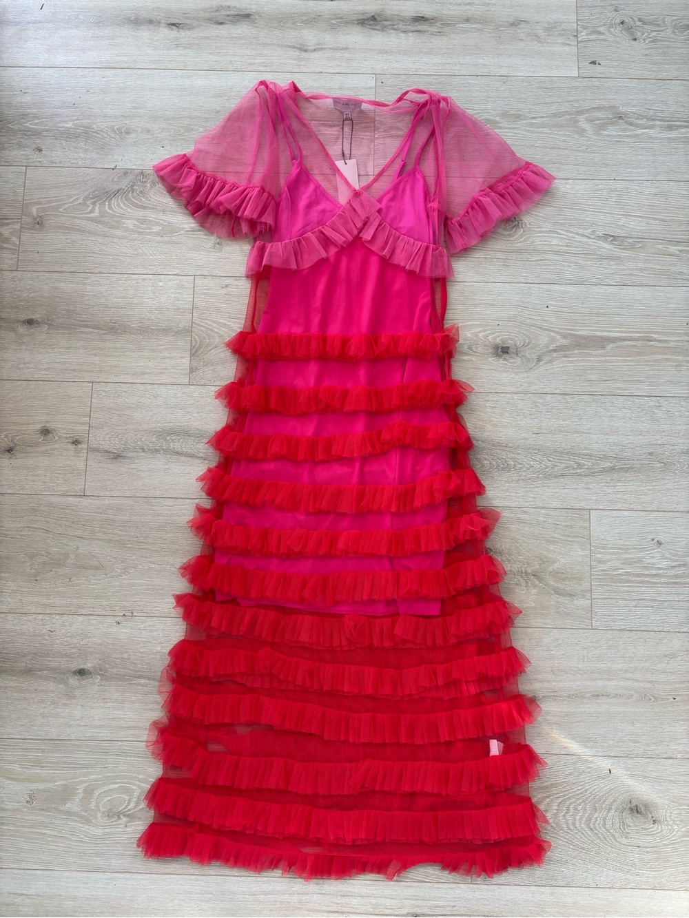 NWT Never Fully Dresses ruffle tiered sheer ombré dress